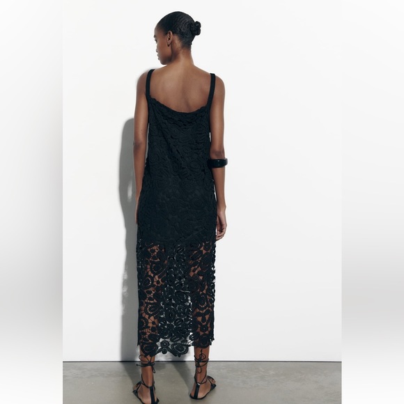 Zara MACRAMÉ KNIT DRESS. Black. Size S. New with Tags. - Picture 5 of 8
